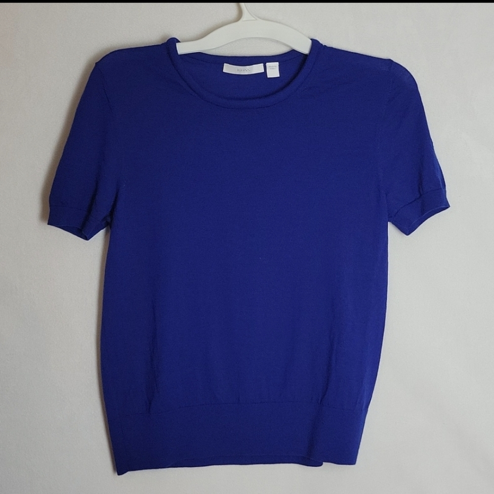 Hugo Boss Falyssa Merino 100% Virgin Wool Short-sleeve Sweater In Mazarine Blue